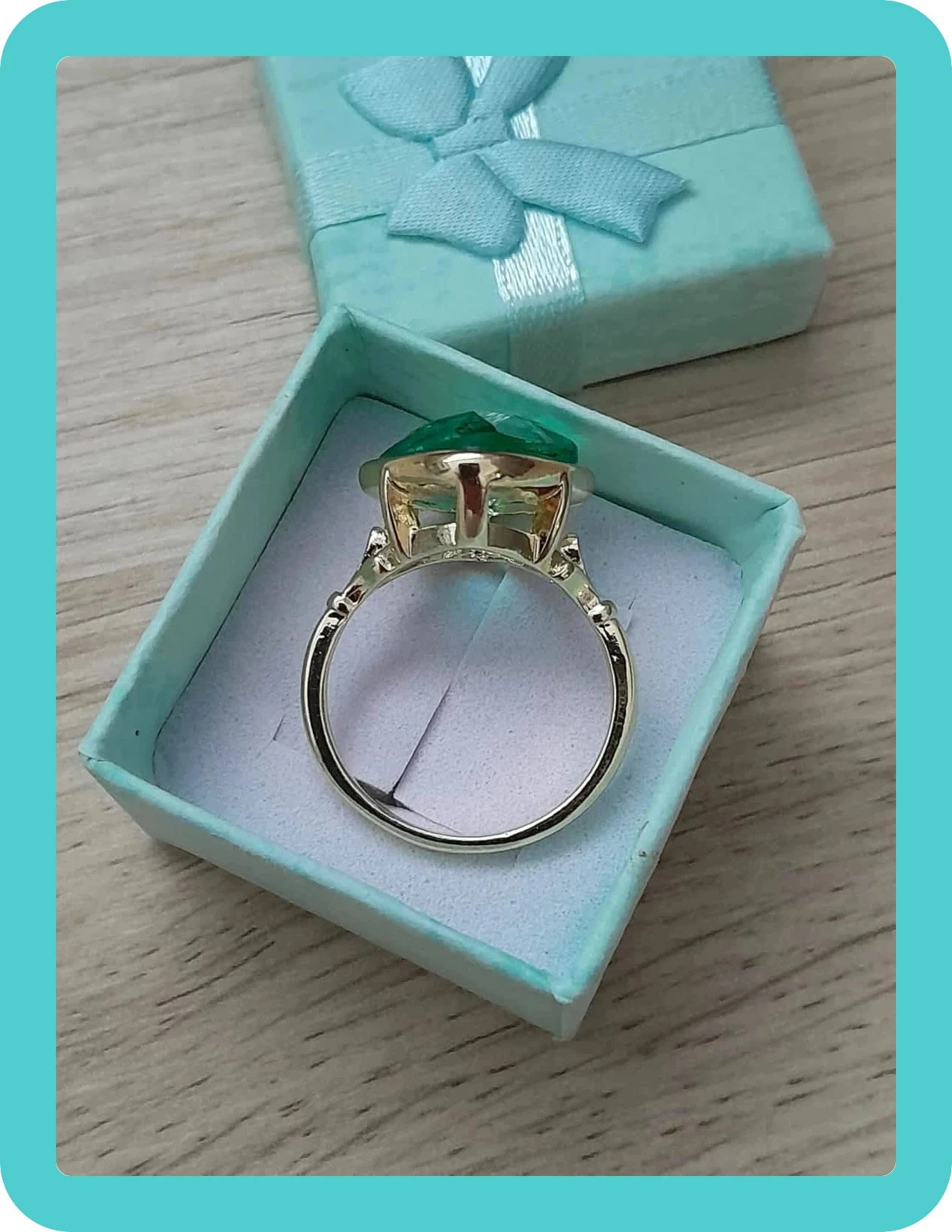 Bohème stijl ring met lichtblauwe steen (imitatie smaragd), maat 60 – photo 4